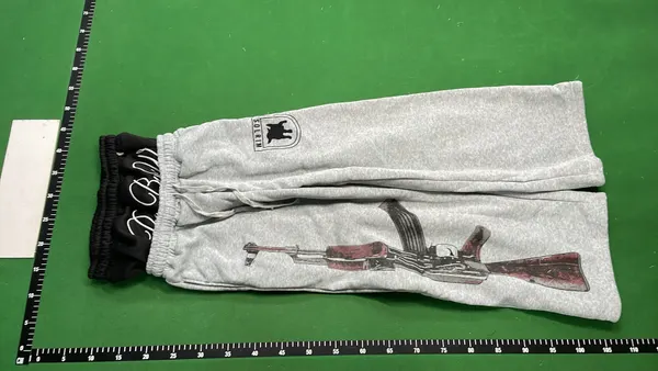 Washed Grey Wide Leg Sweatpants With Leg Print — warehouse QC photo 6