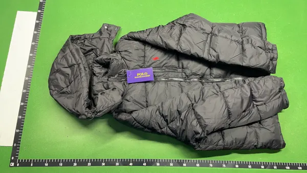 Black Hooded Quilted Puffer Jacket — warehouse QC photo 2