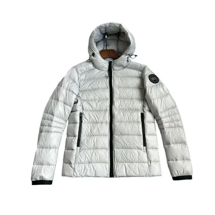 White Hooded Down Puffer Jacket With Glossy Shell — merchant catalogue photo