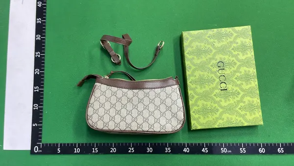 Beige Monogram Canvas Half-Moon Shoulder Bag — warehouse QC photo 3