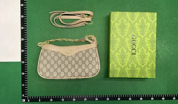 Beige Monogram Canvas Half-Moon Shoulder Bag — warehouse QC photo 6