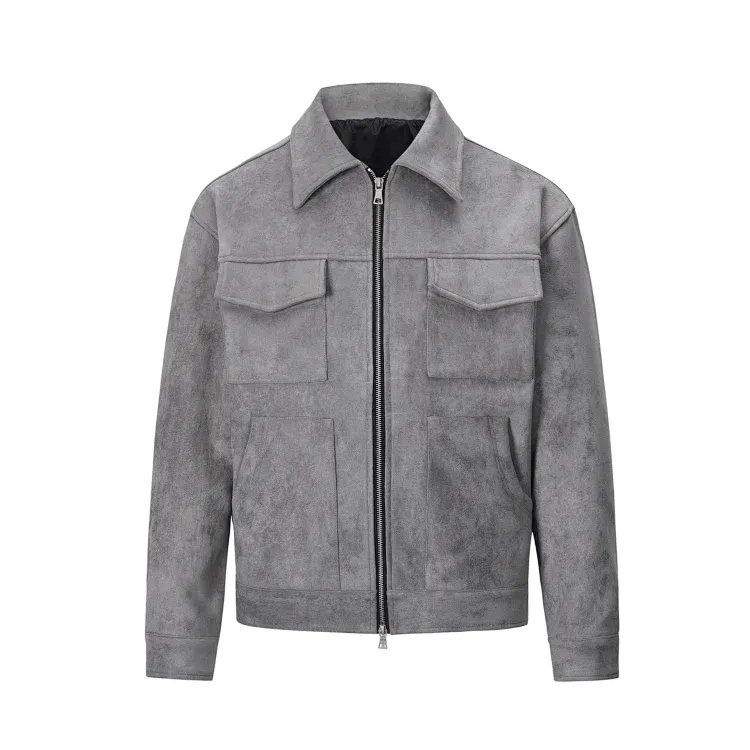 Grey Faux Suede Zip Trucker Jacket — merchant catalogue photo