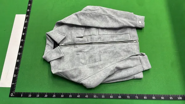 Grey Faux Suede Zip Trucker Jacket — warehouse QC photo 2