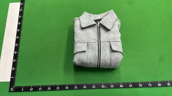 Grey Faux Suede Zip Trucker Jacket — warehouse QC photo 4