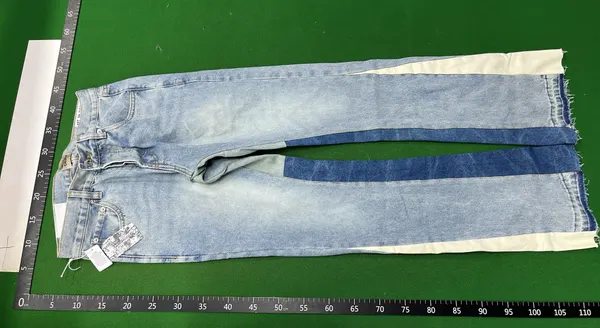 Light Wash Flared Jeans With Contrast Panels — warehouse QC photo 2