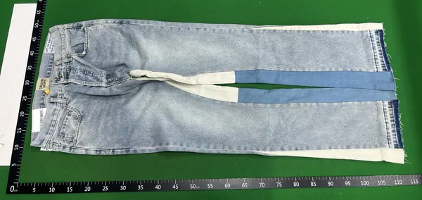 Light Wash Flared Jeans With Contrast Panels — warehouse QC photo 6