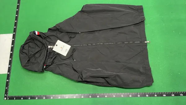 Black Hooded Lightweight Windbreaker Jacket (Black) — warehouse QC photo 2