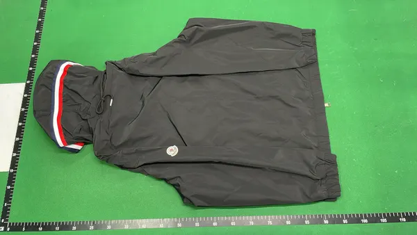Black Hooded Lightweight Windbreaker Jacket (Black) — warehouse QC photo 3