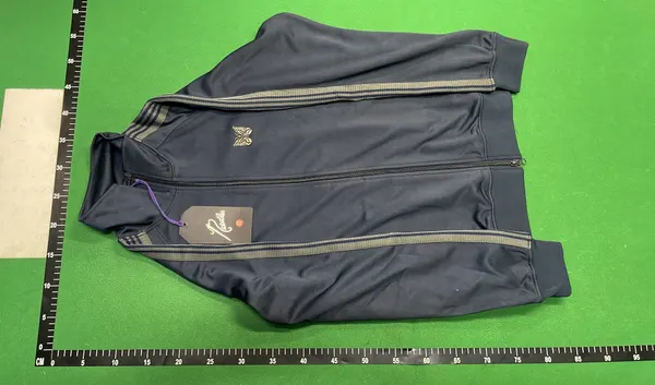 Cream Track Jacket With Navy Side Stripes — warehouse QC photo 2