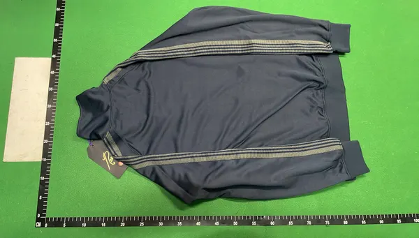 Cream Track Jacket With Navy Side Stripes — warehouse QC photo 3