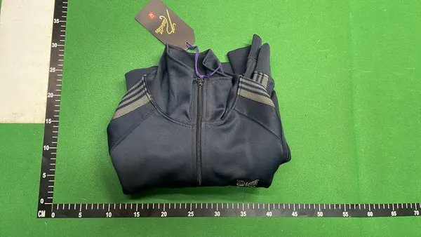 Cream Track Jacket With Navy Side Stripes — warehouse QC photo 4