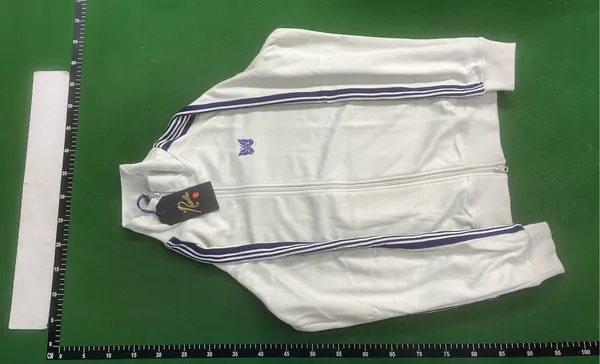 Cream Track Jacket With Navy Side Stripes — warehouse QC photo 6
