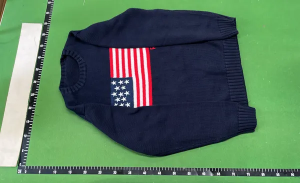 Navy Knit Crewneck Sweater With Flag Motif — warehouse QC photo 2