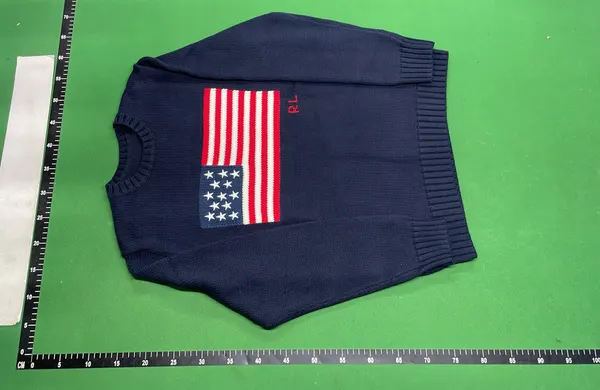 Navy Knit Crewneck Sweater With Flag Motif — warehouse QC photo 6