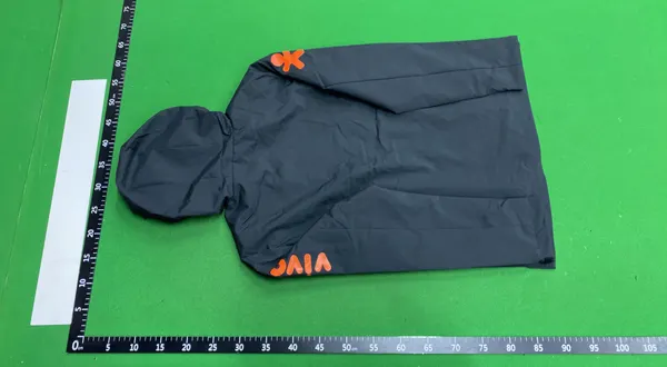 Black Hooded Windbreaker With Embroidered Chest Crest — warehouse QC photo 3