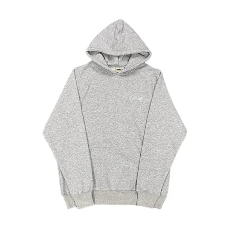 Heather Grey Hoodie With Script Chest Embroidery — merchant catalogue photo