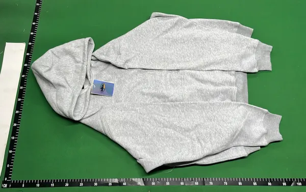 Heather Grey Hoodie With Script Chest Embroidery — warehouse QC photo 2