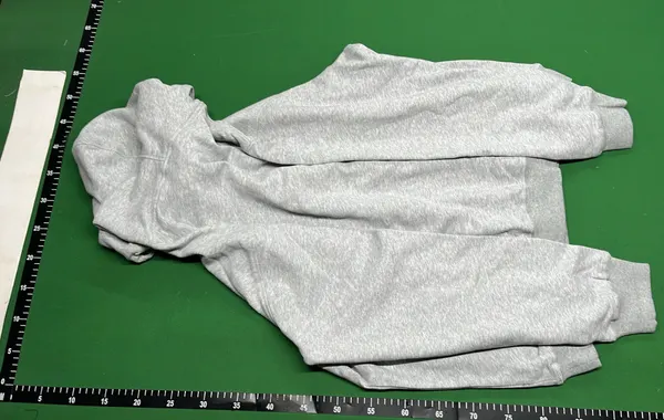 Heather Grey Hoodie With Script Chest Embroidery — warehouse QC photo 3
