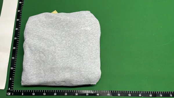 Heather Grey Hoodie With Script Chest Embroidery — warehouse QC photo 4