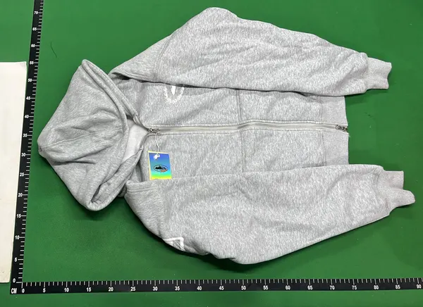 Grey Zip-Up Hooded Jacket With Kangaroo Pocket — warehouse QC photo 2