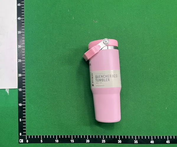 Cream Insulated Flip Straw Tumbler With Handle — warehouse QC photo 5