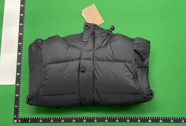 Black Hooded Puffer Jacket With Check Lined Hood — warehouse QC photo 4