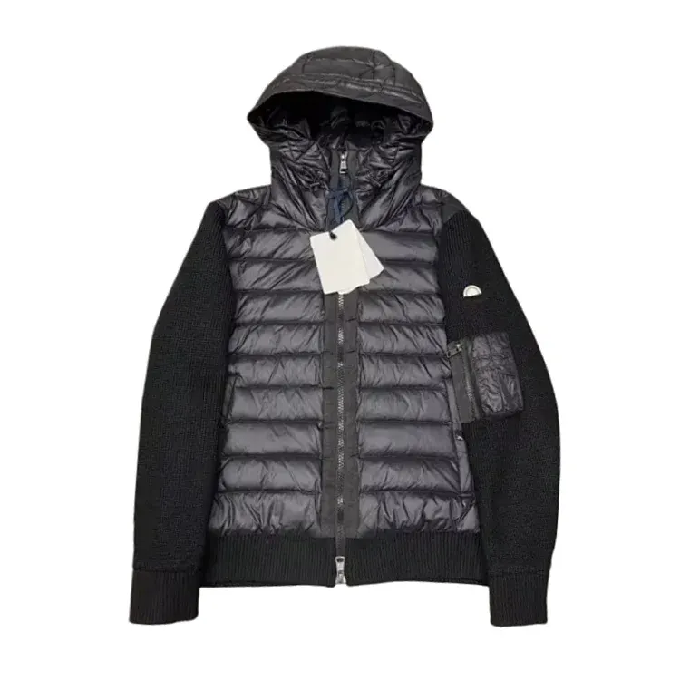 Black Padded Hooded Jacket With Knit Sleeves — merchant catalogue photo
