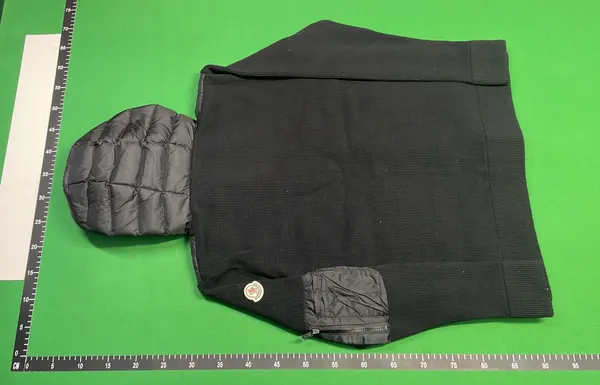 Black Padded Hooded Jacket With Knit Sleeves — warehouse QC photo 3