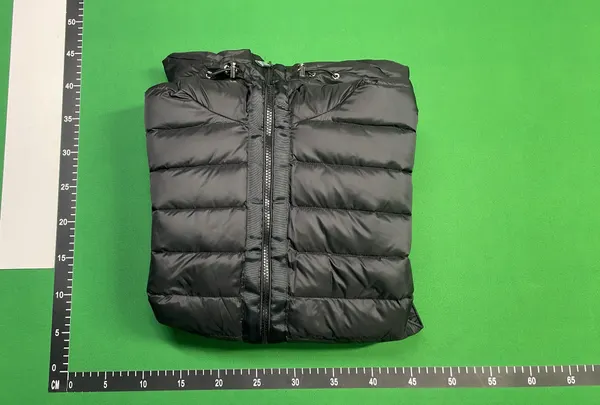 Black Padded Hooded Jacket With Knit Sleeves — warehouse QC photo 4