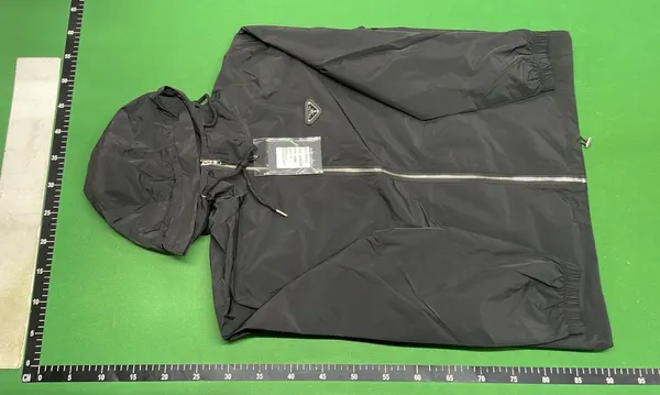 Black Nylon Hooded Zip-Up Windbreaker Jacket — warehouse QC photo 2