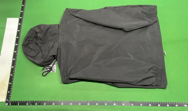 Black Nylon Hooded Zip-Up Windbreaker Jacket — warehouse QC photo 3