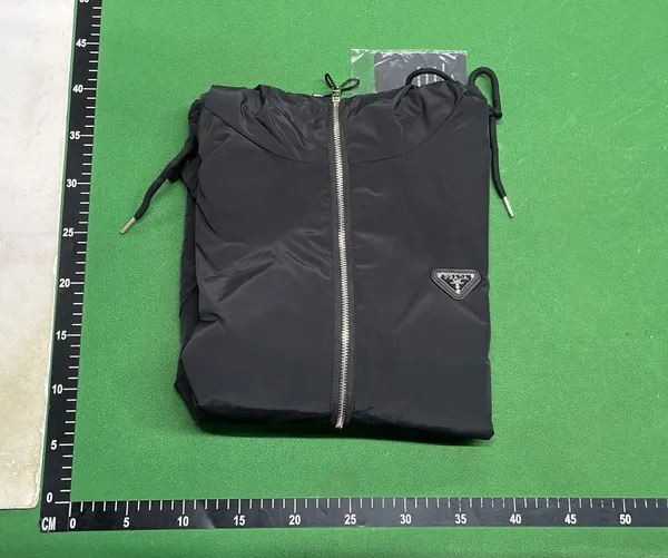 Black Nylon Hooded Zip-Up Windbreaker Jacket — warehouse QC photo 4