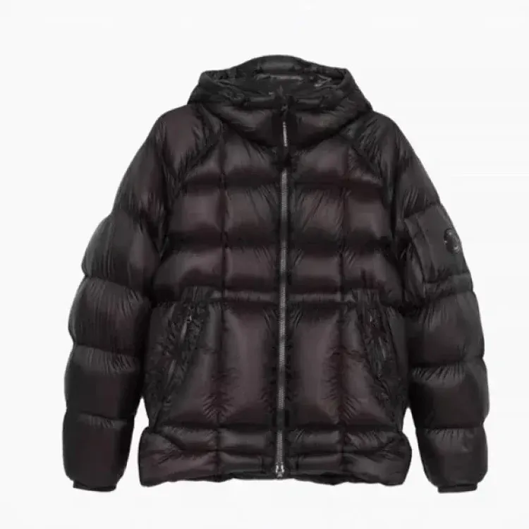 Black Hooded Puffer Jacket With Grid Quilting — merchant catalogue photo