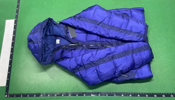 Black Hooded Puffer Jacket With Grid Quilting — warehouse QC photo 2