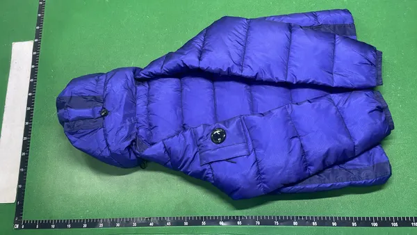 Black Hooded Puffer Jacket With Grid Quilting — warehouse QC photo 3