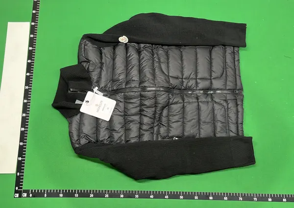 Black Quilted Panel Jacket With Knit Sleeves — warehouse QC photo 2