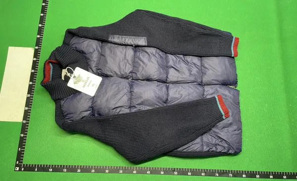 Black Quilted Panel Jacket With Knit Sleeves — warehouse QC photo 6