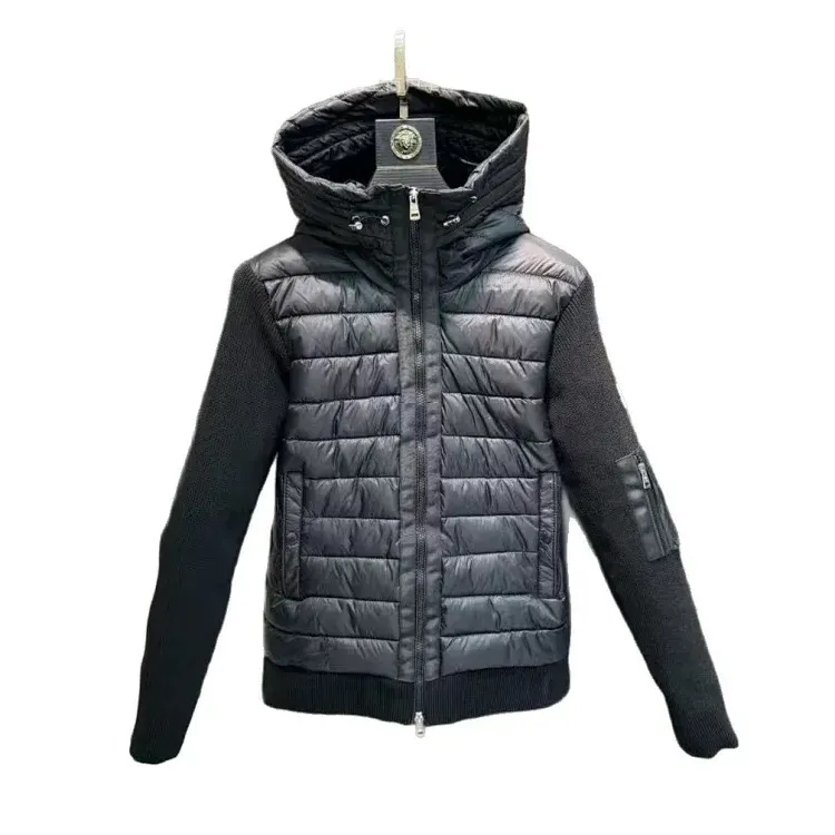 Black Quilted Jacket With Ribbed Knit Sleeves — merchant catalogue photo