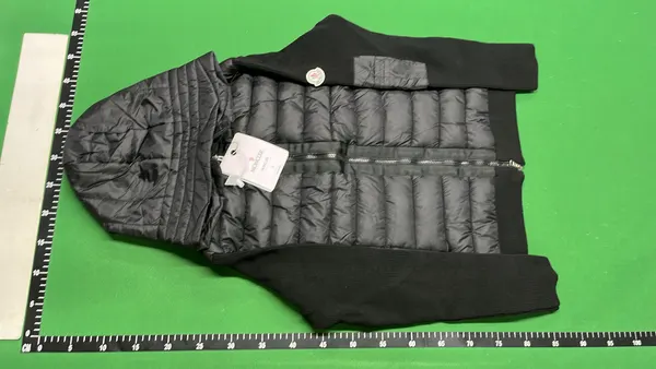 Black Quilted Jacket With Ribbed Knit Sleeves — warehouse QC photo 2