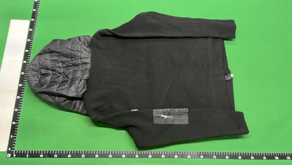 Black Quilted Jacket With Ribbed Knit Sleeves — warehouse QC photo 3