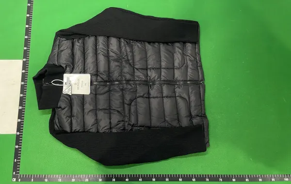 Black Quilted Jacket With Ribbed Knit Sleeves — warehouse QC photo 6