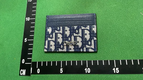 Navy Monogram Card Holder With Leather Trim — warehouse QC photo 4