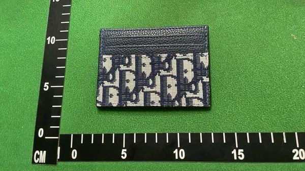 Navy Monogram Card Holder With Leather Trim — warehouse QC photo 5