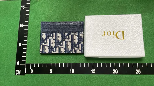Navy Monogram Card Holder With Leather Trim — warehouse QC photo 6