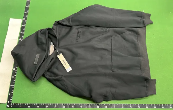 Grey Pullover Hoodie With Chest Text Print — warehouse QC photo 2