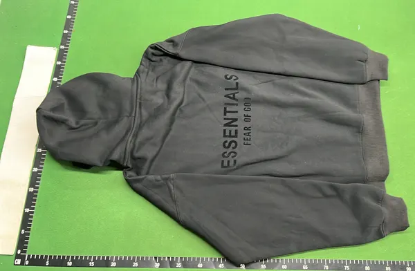 Grey Pullover Hoodie With Chest Text Print — warehouse QC photo 3
