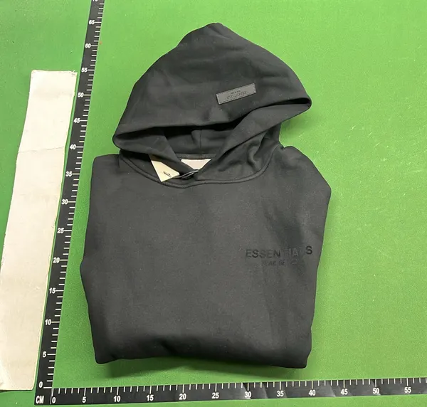 Grey Pullover Hoodie With Chest Text Print — warehouse QC photo 4