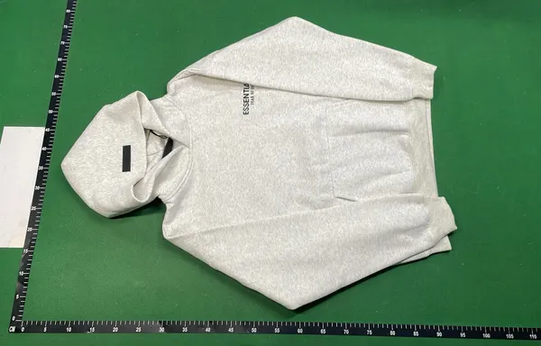 Grey Pullover Hoodie With Chest Text Print — warehouse QC photo 6