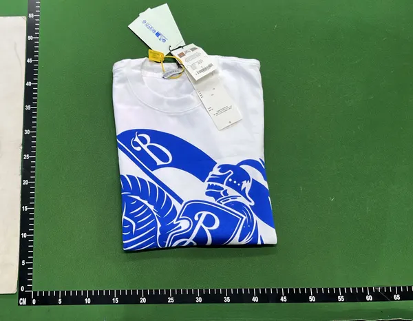 White Tee With Blue Equestrian Knight Print — warehouse QC photo 4
