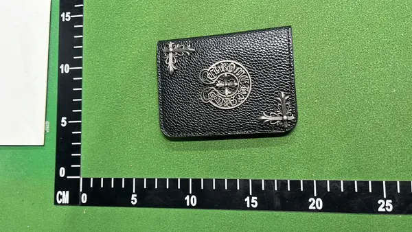 Black Leather Card Holder With Cross Hardware — warehouse QC photo 1